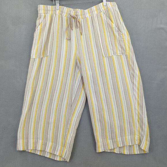 Linen Blend Cropped Pants 2X Wide Leg Beachy Summer Land N Sea Coastal Resort - Picture 1 of 12